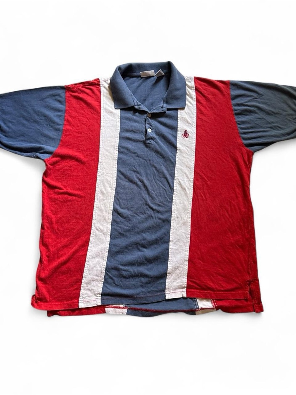 Vintage 1990s Men's King Size Blue and Red Panel Polo Shirt XXL